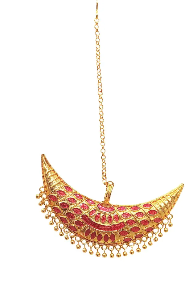Assamese_Traditional_Copper_Gold_Plated_Red_Colour_Maang_Tikka_For_Women